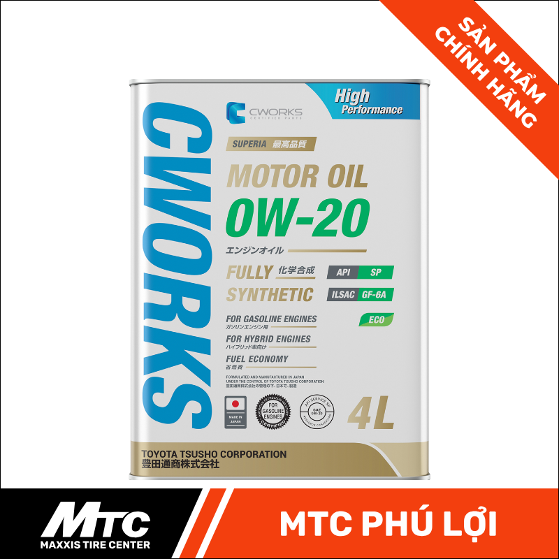 DẦU NHỚT ĐỘNG CƠ CWORKS 0W-20 SP/GF-6A NHẬT BẢN (CAN 4L)