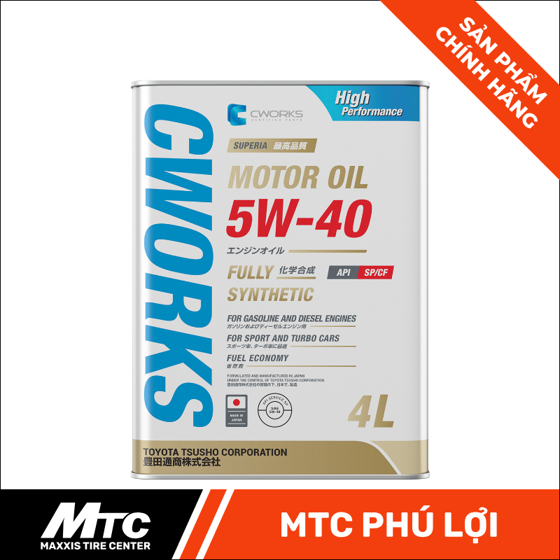 DẦU NHỚT ĐỘNG CƠ CWORKS 5W-40 SP (CF Performance) - NHẬT BẢN (CAN 4L) 